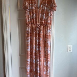 Michael Kors White and Orange Patterned Wide Leg Jumpsuit